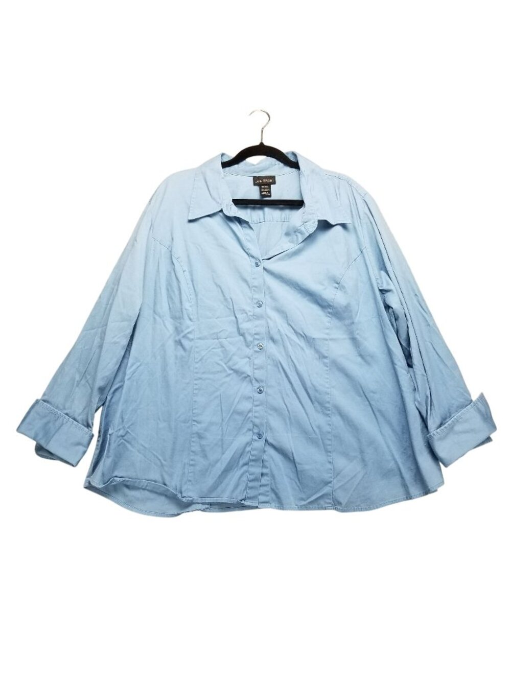 Lane Bryant Shirt Womens 26/28 Plus Blue Button Up Long Sleeve Stretch *Read*